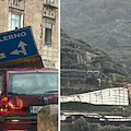 Bomba d'acqua in Costa d'Amalfi, vento forte danneggia cartelli stradali e sale esterne