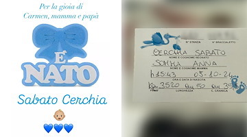 E' Nato oggi Sabato Cerchia, la gioia di papà Pasquale e mamma Anna 