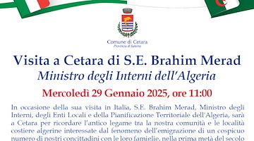 Il Ministro Brahim Merad a Cetara: 29 gennaio una giornata tra cultura, memoria e cooperazione