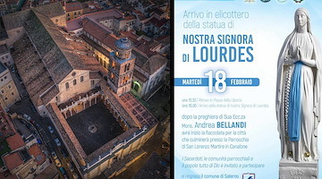 La Statua di Nostra Signora di Lourdes arriva a Salerno in elicottero