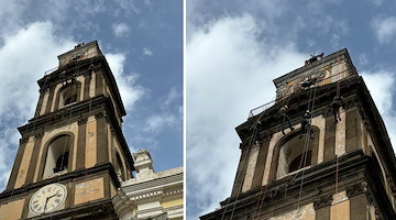 Minori, lavori acrobatici al campanile di Santa Trofimena