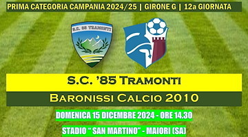 S.C. ’85 Tramonti: 15 dicembre sfida cruciale al "San Martino" di Maiori contro il Baronissi Calcio