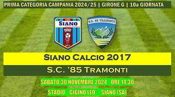 Sabato lo Sport Club '85 Tramonti sfida il Siano Calcio: obiettivo punti salvezza