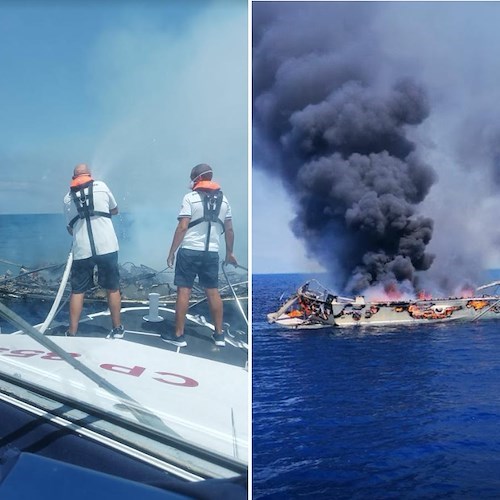 Agropoli, in fiamme imbarcazione di 21 metri