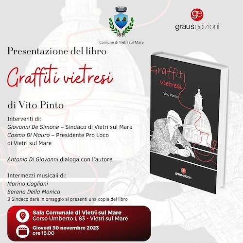 Graffiti vietresi, 30 novembre Vito Pinto presenta il suo libro a Vietri sul Mare