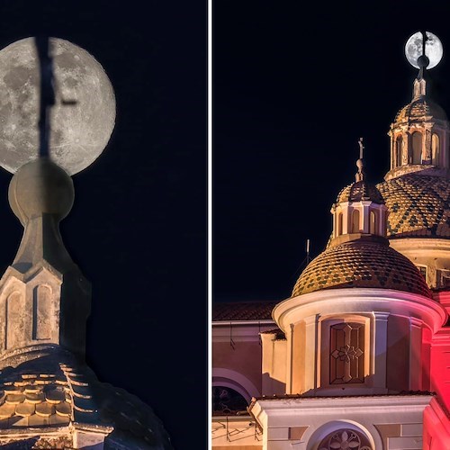 La luna piena in cima alla Collegiata di Atrani<br />&copy; Carlo De Felice