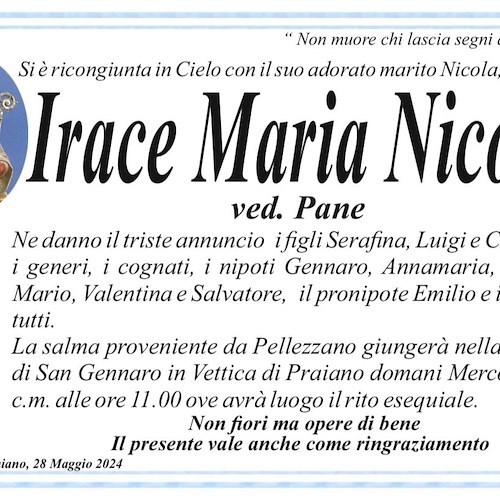Manifesto funebre di Irace Maria Nicola