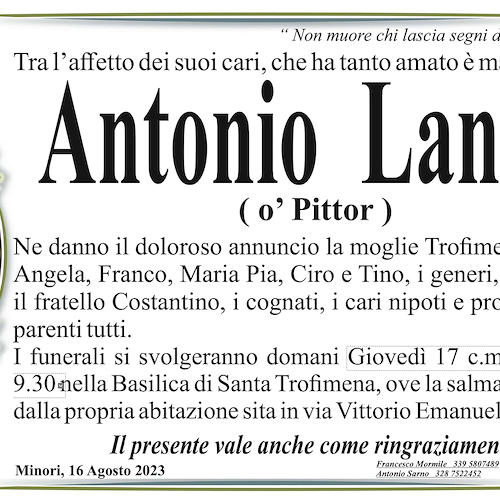 Manifesto funebre Antonio Landi
