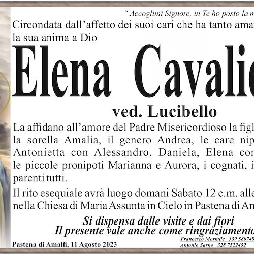 Il Vescovado Pastena Di Amalfi Dice Addio Alla Signora Elena Cavaliere Vedova Lucibello