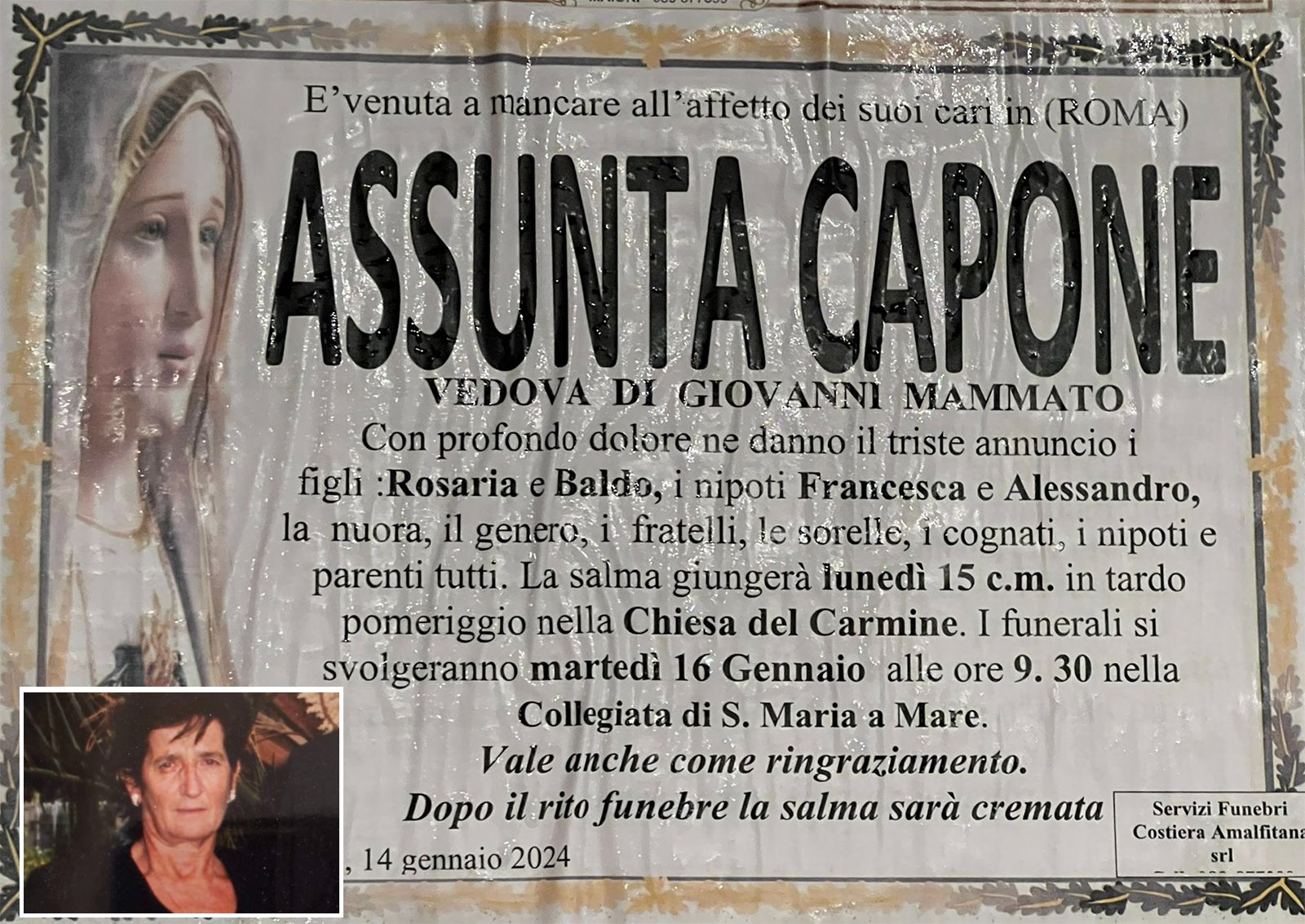 Il Vescovado Maiori Piange La Morte Di Assunta Capone Vedova Mammato