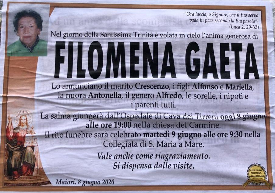 Il Vescovado Maiori Piange La Scomparsa Di Filomena Gaeta Domani I