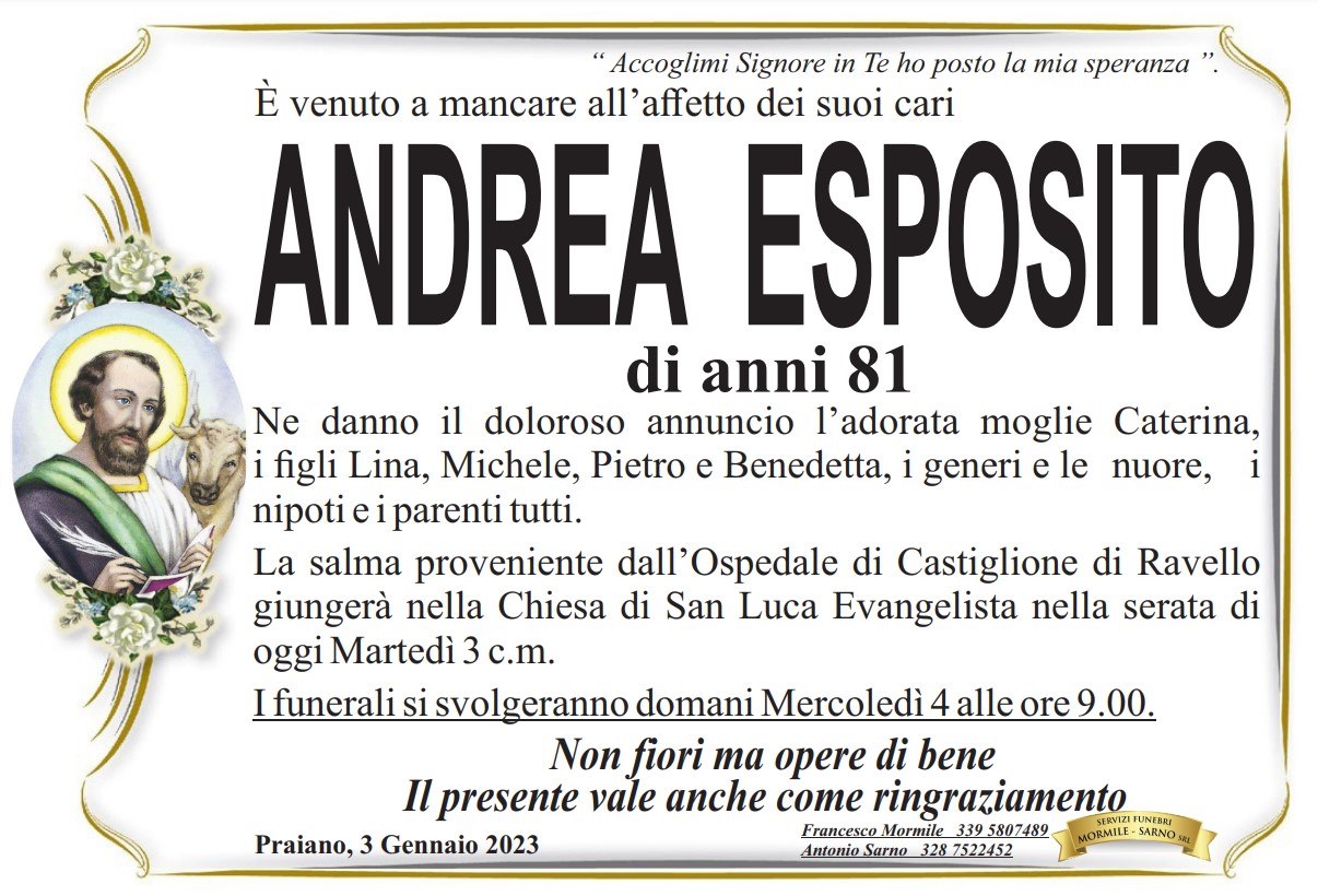 Il Vescovado Lutto A Praiano Per La Scomparsa Del Signor Andrea Esposito